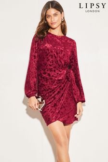 Lipsy Red Long Sleeve Ruched Tie Side Mini Dress (K29987) | €45