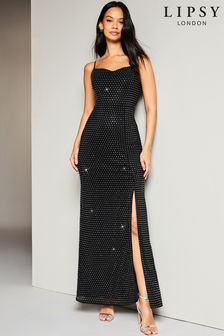 Lipsy Black Cami Cowlneck Hotfix Maxi Dress (K30007) | $144