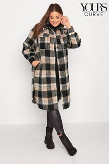 Yours Curve Brown Checked Midi Shacket (K30112) | €34