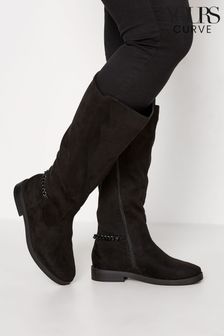 Yours Curve Kniehohe, elastische Stiefel in weiter Passform mit niedrigem Absatz und Kettenapplikation (K30133) | 40 €