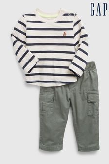 Gap Green and Beige Stripe Two Piece Jumper and Trouser Outfit Set (K30543) | 51 €