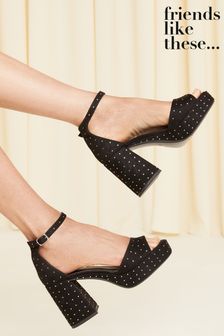 Črna s kamenčki - Friends Like These sandali s srednje široko peto in platformo (K30781) | €26