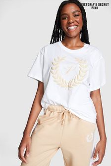 Victoria's Secret PINK Optic White Short Sleeve Oversized Campus T-Shirt (K30951) | kr325
