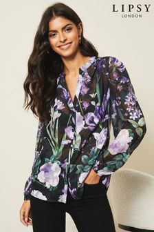 Blumenmuster in Violett - Lipsy Hemd mit Grandad-Kragen (K31063) | 49 €