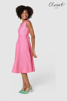 Closet Pink V Neck Full Skirt Dress (K31133) | €47