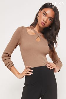 Lipsy Camel Regular Cut Out Knitted Top (K31574) | KRW53,700