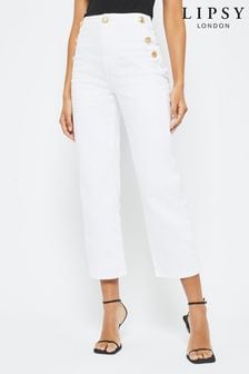 Lipsy White Military Button Detail Crop Jeans (K31581) | $81