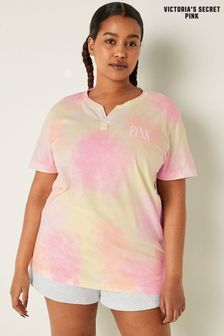 Victoria's Secret PINK Misty Lilac Tie Dye Cotton ShortSleeve Henley Campus TShirt (K31720) | €30