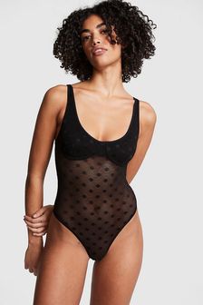 Victoria's Secret PINK Pure Black Dot Mesh Bodysuit (K31835) | €34