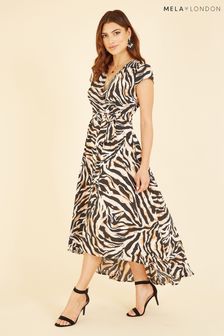 Mela Black & Cream Animal Printed Dip Hem Midi Wrap Dress (K31836) | €29