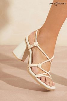 Love & Roses Cream Knot Raffia Mid Heel Block Sandals (K31882) | 32 €