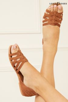 Love & Roses Brown Real Leather Weave Flat Ballerina Sandal (K31891) | 21 €