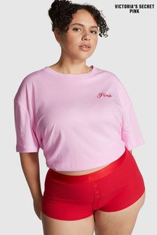Розовый с принтом - Хлопковая футболка свободного кроя Victoria's Secret Pink (K32205) | €26