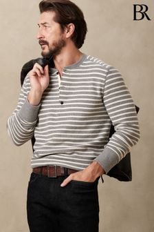 Banana Republic Grey Stripe Long Sleeve Henley T-Shirt (K32450) | €76