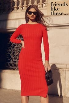 Friends Like These Petite Red Petite Open Back Pointelle Knitted Midi Dress (K32469) | 57 €