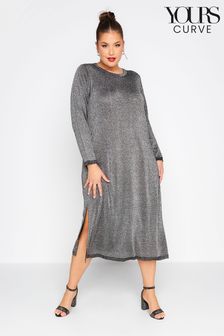 Yours Curve Silver Longline Knitted Dress (K33093) | $54