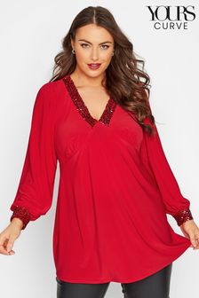 Yours Curve Red London Sequin Trim Top (K33938) | €20