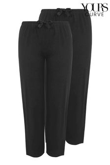 Yours Curve Black 2 Pack Wide Leg Pyjama Pant (K33980) | R529