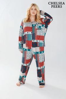 Set pijama lungă cu nasturi peticiți Chelsea Peers Crăciun (K34407) | 300 LEI