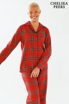 Roșu - Set pijama lungă cu nasturi pe toată lungimea din bumbac organic Chelsea Peers (K34418) | 300 LEI