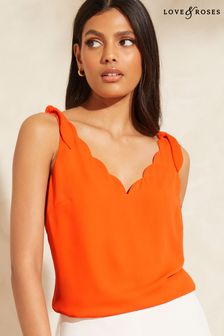 Love & Roses Orange V Neck Scallop Detail Tie Shoulder Vest (K34503) | 82 zł
