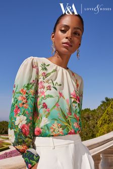 V&A l Love & Roses Ivory Floral Placement Blouse (K34650) | $58