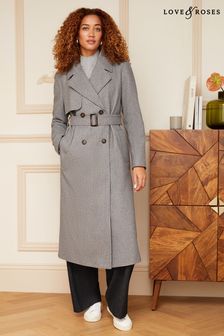 Love & Roses Grey Smart Double Breasted Belted Trench Coat (K34786) | ₪ 448