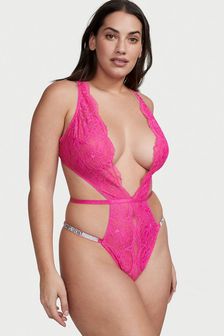 Victoria's Secret Fuschia Frenzy Pink Shine Strap Lace Crotchless Bodysuit (K34851) | €39