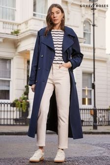 Love & Roses Navy Blue Classic Belted Trench Coat (K34886) | €121