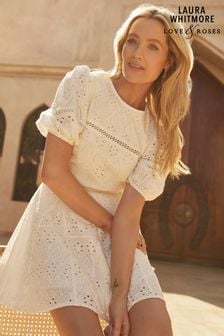 Love & Roses White Broderie Puff Sleeve Belted Mini Summer Dress (K35060) | 319 SAR