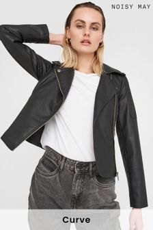 NOISY MAY Black Curve Faux Leather Biker Jacket (K35141) | AED211