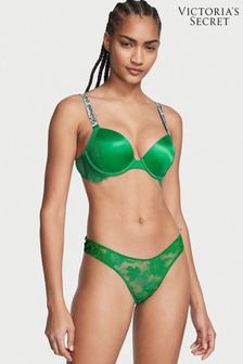 Зеленый с зеленым принтом - Трусы-стринги с блестящими ремешками и вырезами на спине Victoria's Secret (K35184) | €26