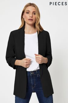 Pieces Black Petite Relaxed Ruched Sleeve Workwear Blazer (K35410) | AED233