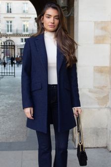 Friends Like These Navy Boucle Tailored Button Coat (K35557) | 30,770 Ft