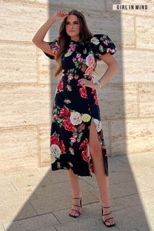 Črna srednje dolga obleka s cvetličnim izrezom Girl In Mind Lily (K35676) | €27