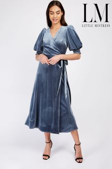 Robe mi-longue Little Mistress en velours d’ardoise (K35690) | €44