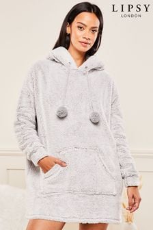 Grijs - Lipsy - Oversized donzige teddy hoodie met borg (K35792) | €45
