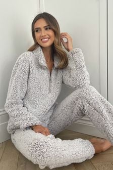 Lipsy Grey Cosy Half Zip Pyjamas (K35794) | 162 QAR