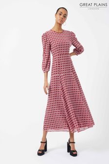 Great Plains Pink Geometric Embroidery Long Sleeve Maxi Dress (K35801) | €48