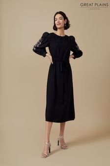 Srednje dolga obleka iz krepa z dolgimi rokavi in ladjica izrezom Great Plains Ferne (K35805) | €42
