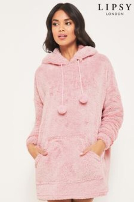 Ružová - Huňatá oversized mikina s kapucňou Lipsy (K35809) | €38
