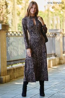 Sosandar Brown High Neck Key Hole Tirred Midi Dress (K35905) | 57 €