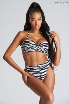 South Beach White Zebra Print Twist Bandeau Bikini Set (K35991) | AED128