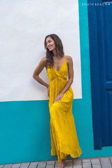 Rumena - Dolga obleka z naramnicami in bleščicami South Beach (K36058) | €45