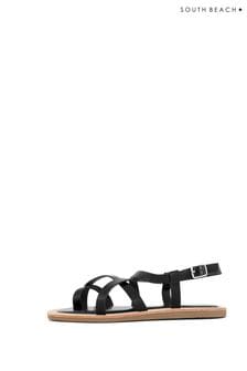 South Beach Black Strappy Sandal with Padded Sole (K36071) | 22 €