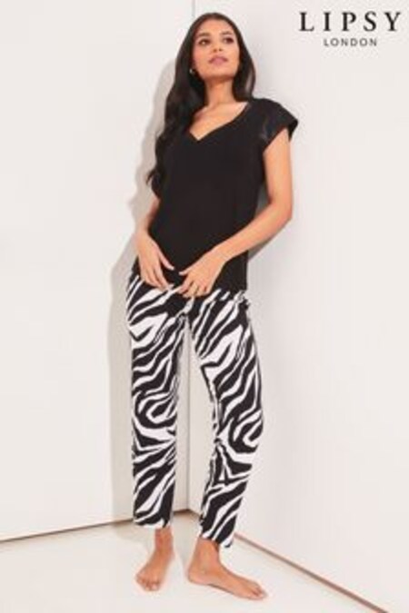 Čierno-biela - Krátkorukávová pyžamová súprava so širokými nohavicami Lipsy (K36224) | €36