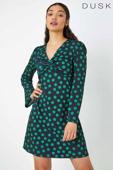 Dusk Black Spot Print Twist Front Dress (K36340) | €25