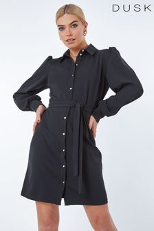 Dusk Black Button Through Belted Shirt Dress (K36342) | €25