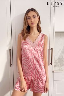Lipsy Pink Printed Lace Sleeveless Pyjama Set (K36376) | kr481