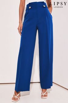 Lipsy Blue Petite High Waisted Military Button Wide Leg Trousers (K36599) | INR 3,574